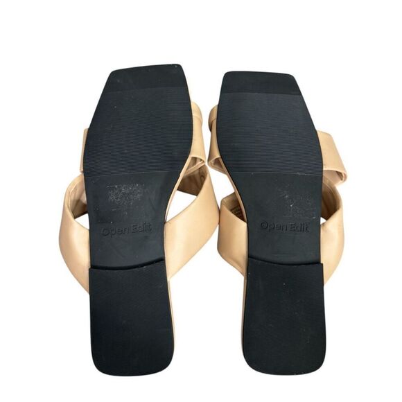 Open Edit Sandals Size 9 Beige Square Open Toe Crisscross Slides - Picture 8 of 8